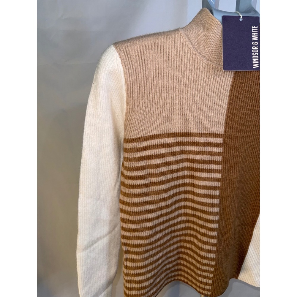 Windsor & White Brodie Cashmere Sweater Stripe Colourblock Mock Neck Chestnut S - Picture 3 of 7